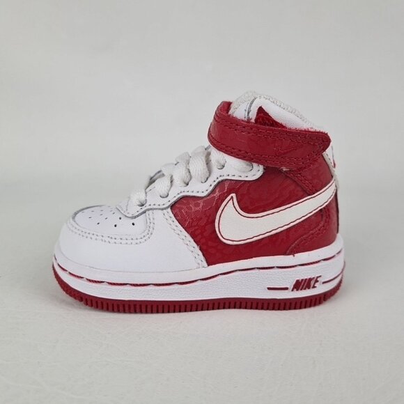 Nike Air Force 1 Mid TD TODDLERS Shoes White/Red Sneakers Size 3c - Picture 2 of 8